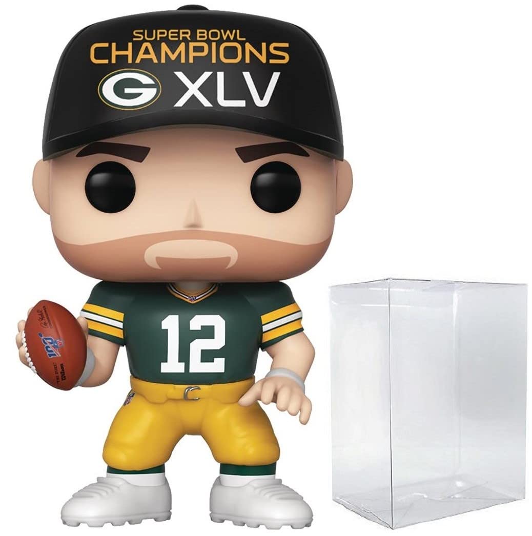 POP Football: Packers - Aaron Rodgers Super Bowl Champions XLV Funko Vinyl Figure (Bundled with Compatible Box Protector Case), Multicolor, 3.75 inches