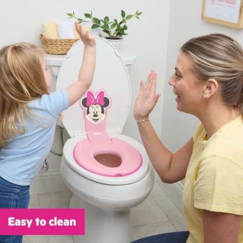 Bright Starts, Disney Baby Minnie Maus Flip & Sit Töpfchensitz, Sicherer Toilettenaufsatz mit Rutschfesten Griffen, Einfache Montage, Ab 18 Monaten, Rosa
