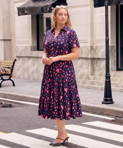 Image of CARCOS Plus Size Dresses for Curvy Women Collared Vneck Short Sleeve Dresses Midi Summer Ruffle Dress with Pocket XL-5XL