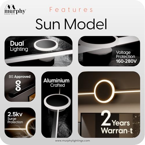 Image of Murphy Sun 16+2W LED Picture Frame & Dressing Table Light - Black Finish, 3-Color Dimmable (White, Warm White, Natural White) - Pack of 2