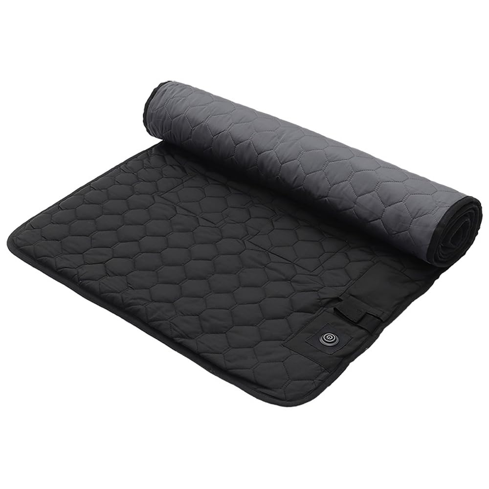 Pongnas Estera Calefactora USB, Almohadilla para Dormir con Calentamiento de 7 Zonas, Estera de Camping con Temperatura Ajustable y Bolsa de Almacenamiento para Uso en Interiores y (BLACK)
