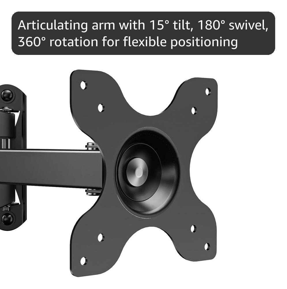 WALI TV Wall Mount Articulating LCD Monitor Full Motion 15 inch Extension Arm Tilt Swivel for Most 13 to 32 inch LED TV Flat Panel Screen with Mounting Holes up to 100x100mm (1330LM), Black