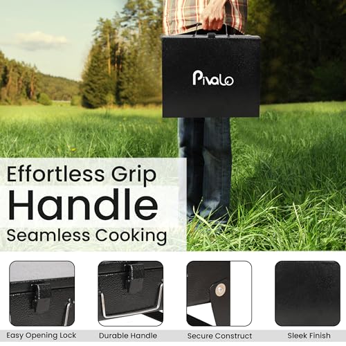 Image of Pivalo Charcoal Barbeque Grill Set | Tandoori BBQ for Home & Outdoor Use | 4 Piece Combo | 5 Skewers | 1 Tong | 1 Glove | Foldable Standing BBQ for Camping, Picnic & Travel Cooking (Pack of 1, Black)