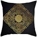 KnBoB Funda Almohada 40 x 40 cm Negro Oro Poliéster Cuadrilátero Flores Estilo 17