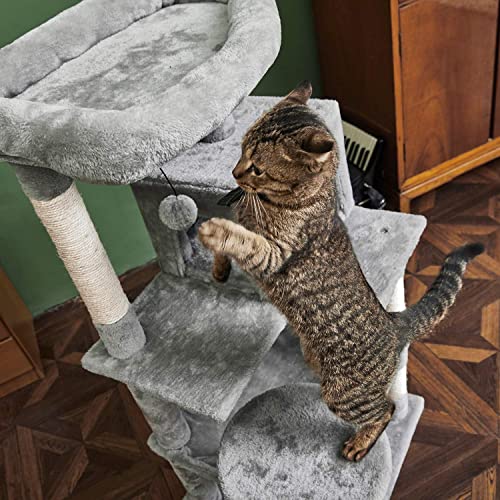 Catinsider 46.5 Inches Cat Tree Multi-Level Cat Tower With Sisal-Covered Scratching Posts, Plush Perches, Hammock And Condo For Cats Light Gray #TOP5