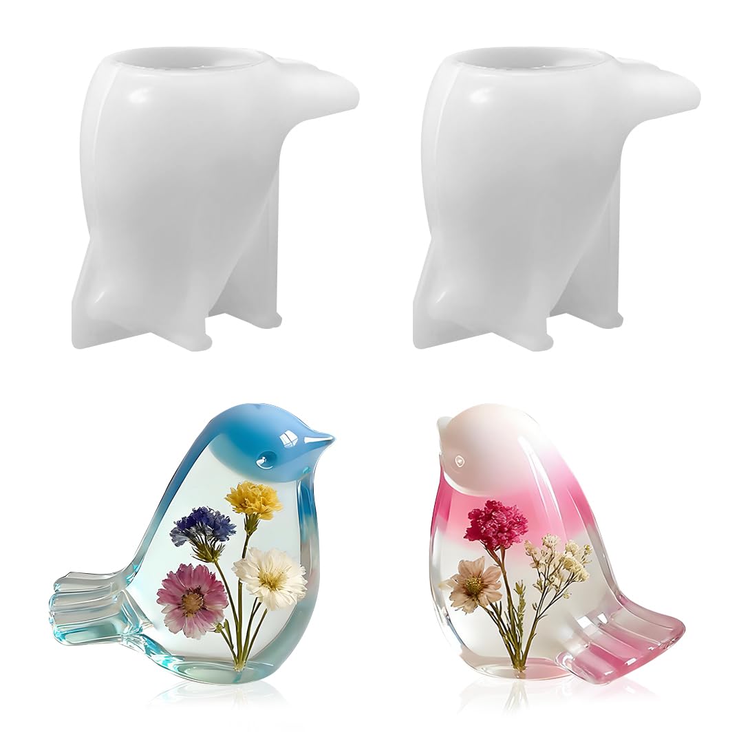 Bird Resin Mould, 3D Lifelike Birds Silicone Epoxy Mold, Cute Animal Epoxy Resin Concrete Molds, Unique DIY Display Mold for Home Decor, Office Cabinets, Wall and Desktop Decoration (2pcs)