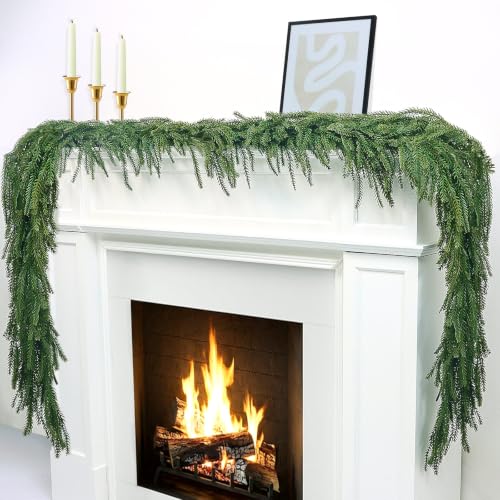 6Ft 2Pcs Artificial Norfolk Pine Garland, Real Touch Faux Greenery for Fireplace Mantel Staircase Wall, Christmas Hanging Indoor Outdoor Decor - image 2