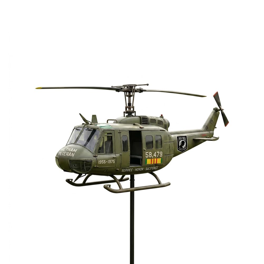 UH 1 Helicopter Wind Spinner Patriotic Helicopter Wind Spinner Garden Stake Metal Airplane Windmill with Spinning Propeller Outdoor Yard Ornament for Lawn Patio Flower Bed Veterans Gift