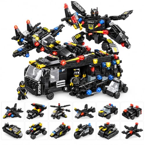Image of 27 in 1 SWAT Robot Police Vehicle Building Blocks Construction Toy Set