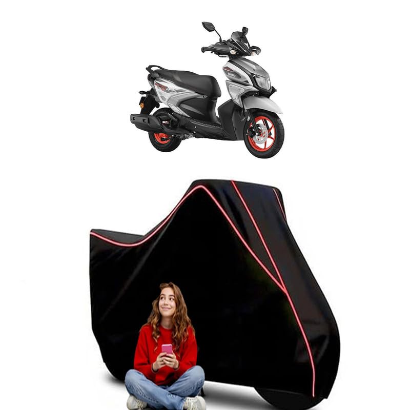 Image of Ray ZR 125 Drum Scooty Bike Cover Water Resistant Outdoor Use Universal Fit Scooters Motorcycles Heavy Duty UV Protection Dust Rain Scratch Resistant Elastic Bottom Black Blue Piping