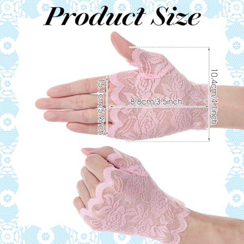 Lace Fingerless Gloves, Short Floral Fingerless Gloves for Women, Lace Glove Women Tea Party for Bridal Prom Wedding Party Costume Accessories (Pink)2