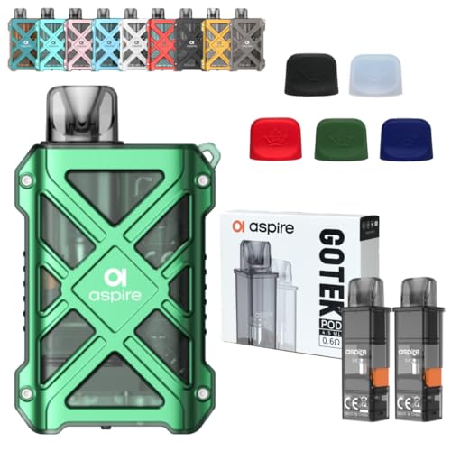 【ゴーテックX2 セット】Aspire Gotek XU Kit + 交換用カートリッジ1箱(0.6Ω×2個)+ シリコンキャップ 5色 セット (Forest Green)