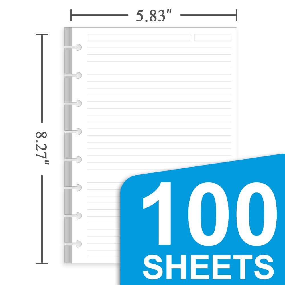 Papel de recambio de tamaño junior, papel de hojas sueltas A5 para sistema de toma de notas personalizado TUL para cuadernos, 100 hojas/200 páginas, 100 g/m², 14.7 x 21.9 cm