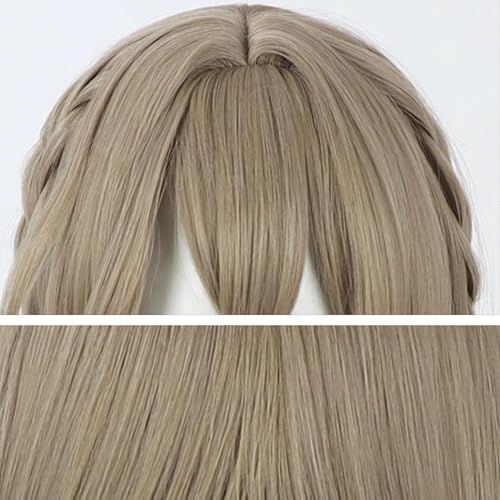 Image of Anime /Game Brown Green Wigs with Bangs Long Straight Wig with Braid Ponytail Adult COS Mahjong Sparrow Role Cosplay Wigs Halloween,Christmas,Comic con,Game Show,Party