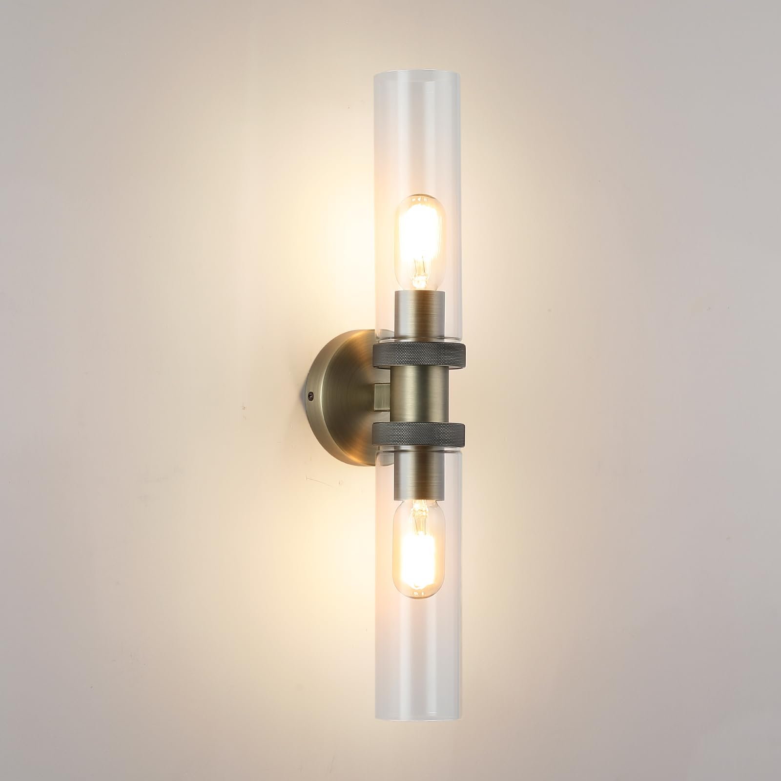 2 Light Bathroom Vanity Light Brushed Bronze, Bathroom Light Fixtures Side Mirror,Hallway Vanity Lights Fixtures, Modern Wall Lamp for Bedroom with Glass Shade