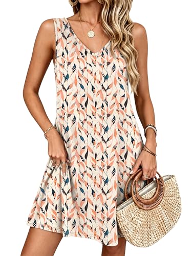 Image of ANRABESS Summer Dress for Women，V Neck Sleeveless Sundress，Loose Fit，Soft Travel Vacation Outfits，Cute Beach Cover Up Clothes