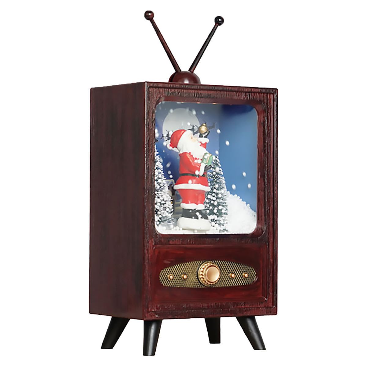 Mini téléviseur rétro musical accessoire décoration Noël plastique marron intérieur