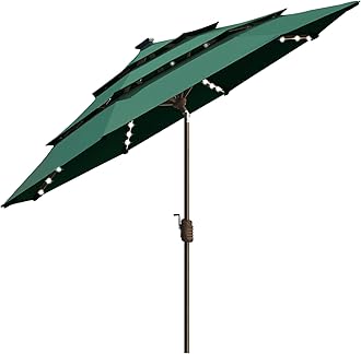 EliteShade USA 10-Year-Non-Fading Solar 9ft 3 Tiers Market Umbrella with 80 LED Lights Patio Umbrellas Outdoor Table with Ventilation,Forest Green