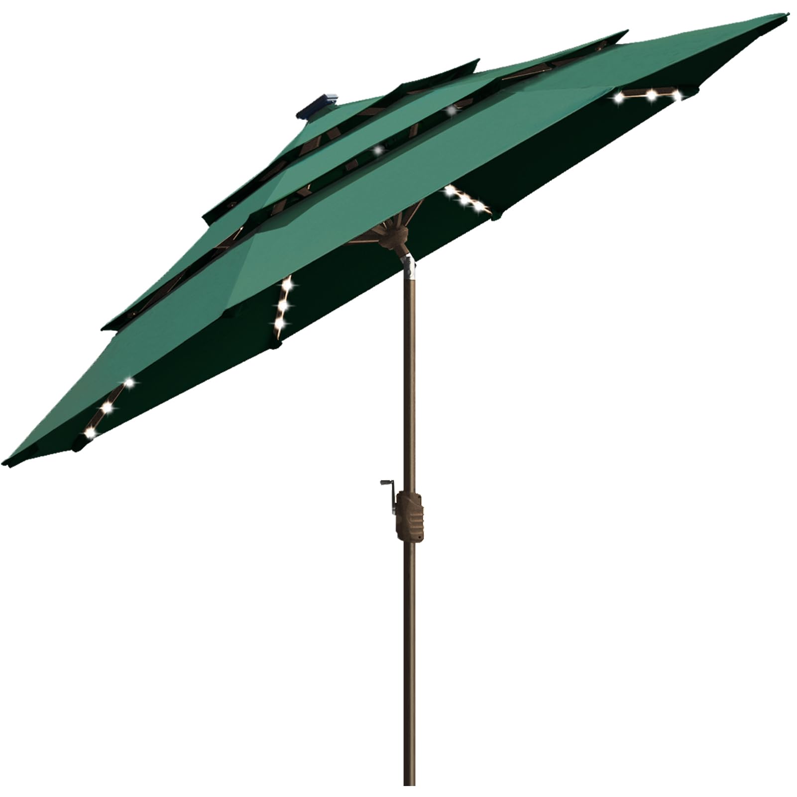 EliteShade USA 10-Year-Non-Fading Solar 9ft 3 Tiers Market Umbrella with 80 LED Lights Patio Umbrellas Outdoor Table with Ventilation,Forest Green