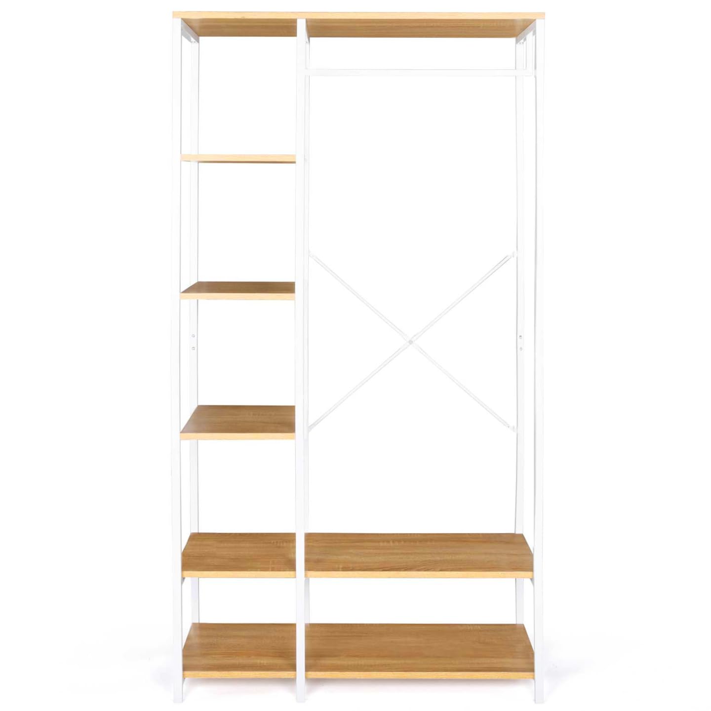IDMarket - Armario para ropa con estantes DETROIT diseño industrial de madera y metal blanco, L. 90 cm