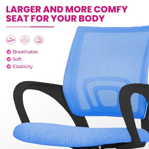 Image of Casa Copenhagen Mesh Mid Back Office /Study /Computer /Revolving /Desk Chair for Work from Home -Metal Base, Height Adjustable Seat - Blue & Black Handle