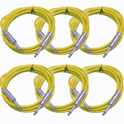 Seismic Audio 6-pack 6 ft TS to TS guitar cables, yellow