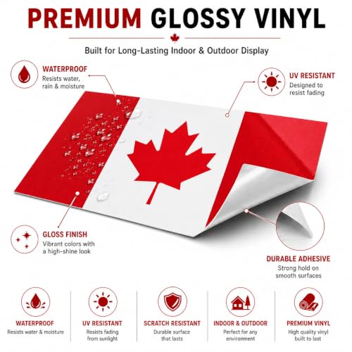 Image of Canadian Flag Vinyl Flag Stickers, Car Decals, Waterproof Indoor Outdoor, Laptop Stickers, Car Bumper, Canada Flag, 5 x 3 Inches, Set of 3