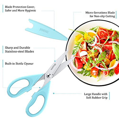 Kitchen Shears, iBayam Kitchen Scissors All Purpose Heavy Duty Meat Scissors Poultry Shears, Dishwasher Safe Food Cooking Scissor Stainless Steel Utility Scissor, 2-Pack, Light Blue, Pistachio