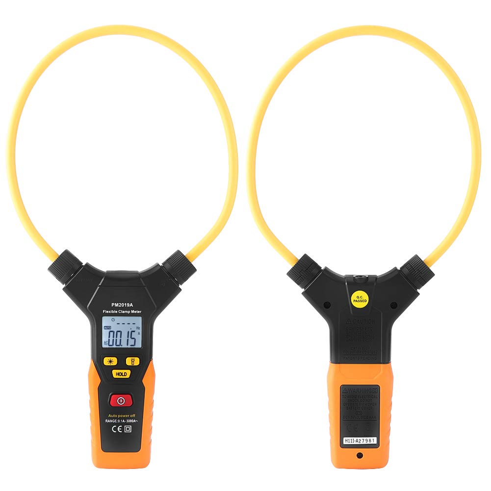 PEAKMETER PM2019A Flexible Stromzange 3000A AC Digitales Messgerät mit LCD-Display 75mm Klemmendurchmesser Datenhaltefunktion Hintergrundbeleuchtung für Elektrische Geräte