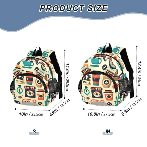 Kid's Backpack for Boys & Girls Toddler Bag Coffee Cups Seamless Backpack with Safety Leash2