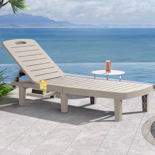 Sellerwe Chaise Lounge Outdoor, Waterproof Pp Lounge Chairs For Outside W/Adjustable 5 Positions & Cup Holder Sun Lounge Chair For Patio, Poolside, Beach, Yard In All Weather, 1Pcs, Grey #TOP9