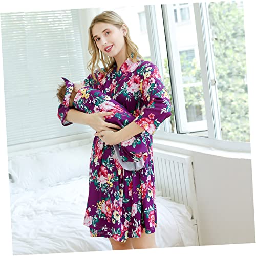 Robe de grossesse pourpre avec couverture bébé et bandeau en coton doux - 5