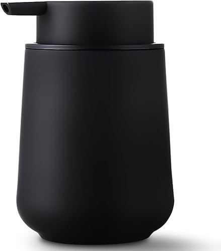 Dispensador de jabón líquido de manos de plástico, botella de jabón recargable de 11 onzas para encimeras de baño y cocina, color negro mate moderno