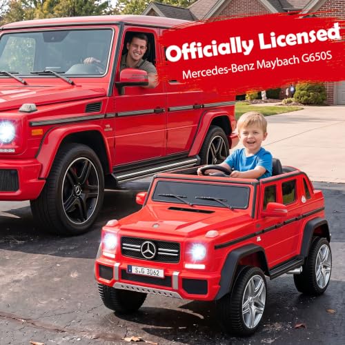 Image of Costzon Ride on Car, Licensed Mercedes-Benz Maybach, 12V Battery Powered Vehicle Toy w / 2 Motors, Remote Control, 3 Speeds, Lights, Horn, Music, Aux, Storage, Truck, Electric Car for Kids (Red)