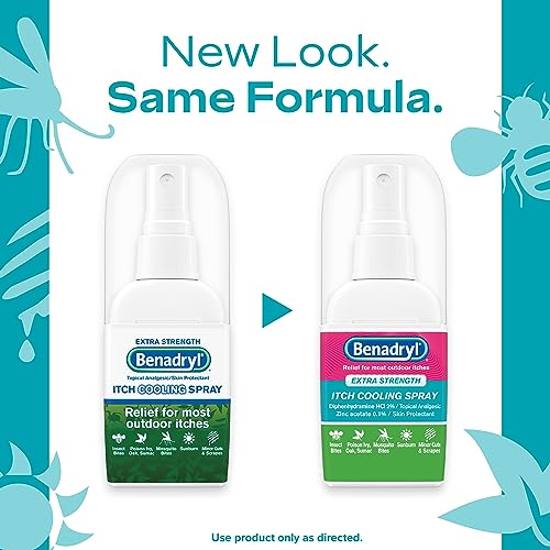 benadryl extra strength itch cooling spray topical analgesic spray with diphenhydramine hci amp zinc acetate skin protectant for fast relief from insect bites travel size 2 fl oz