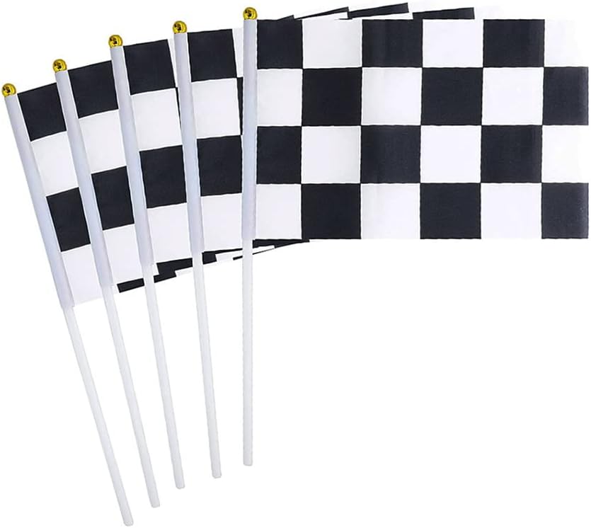 DelightBox 50 Pack Checkered Flag Racing Flag Hand Held Stick Flags, Black & White Checkered Flag Racing Pennant Banner Flags,Decorations Supplies for Racing,Race Car Party,Sport Events,Kids Birthday