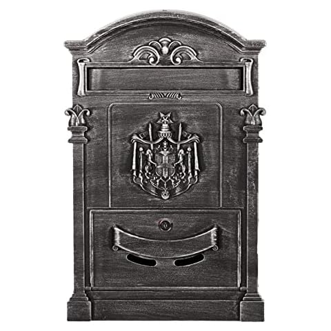 GAL29 Antique Letter Box Wall-Mounted Letter Box Nostalgic Cast Aluminium English Letter Box Metal 47 cm High Rustproof (Antique Silver) Cover
