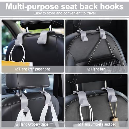 Image of LivTee Car Seat Headrest Hook, Car Headrest Hidden Hook, 4 Pack Universal Auto Car Back Seat Hook Organizer for Purse Coat, Car Interior Accessories (Gray)