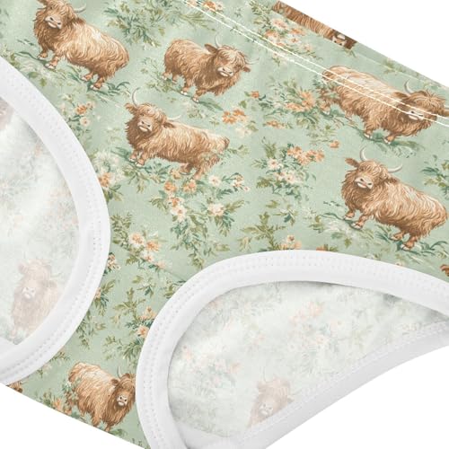 Girls Underwear Soft Cotton Highland Cows Flower Kids Panties in Sizes 2/3t, 4t, 5t, 6 and 84
