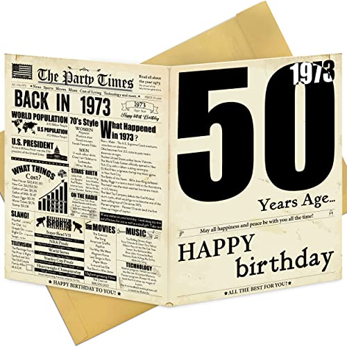 Image of Vintage Large 50th Birthday Card, 50th Birthday Gift for Men Women, 50th Birthday Decorations, 50th 1973 Birthday Gifts Ideas for Dad Mom, Jumbo 50 Year Old Greeting Card for Wife and Husband