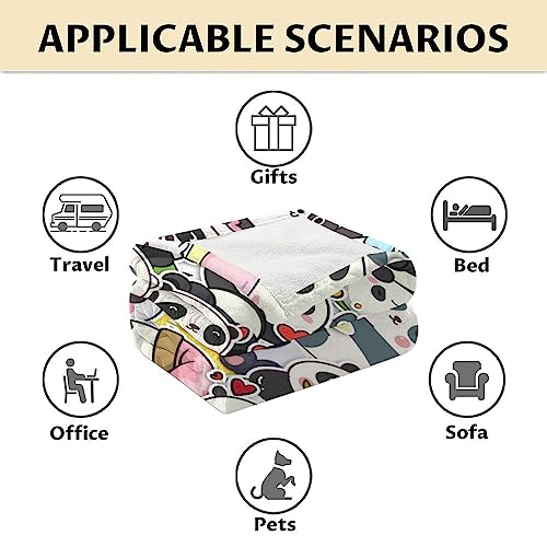 Panda Blanket Gifts - 50"x60" Cute Throw Blanket for Kids, Adults - Black Soft Fuzzy Blankets for Bed, Couch & Living Room