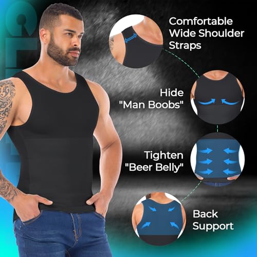 Mens Shapewear Tummy Control Undershirt Tank Top Vest Black Medium2