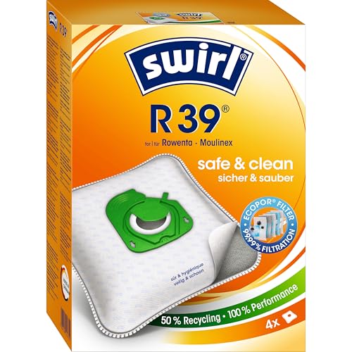 Swirl R 39 EcoPor Staubsaugerbeutel (4 Beutel), reißfeste Staubbeutel für einige Rowenta & Moulinex Staubsauger, 99,9% Filterung von Hausstaub & allergenem Feinstaub