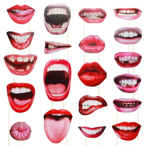 20 Pezzi Foto Booth Props Confezione da Accessori per Foto Labbra Divertenti Accessori per Cabine Fotografiche, Set di Accessori per Foto Fai da Te per Matrimoni,Compleanni,Decorazioni DIY per Feste