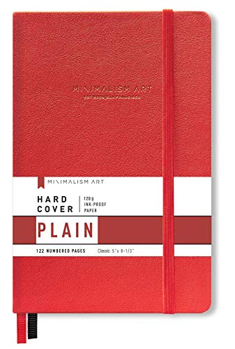 Minimalism Art Cuaderno clásico, tamaño A5 de 5 x 8,3 pulgadas, rojo, blanco llana página, 192 páginas, tapa dura, fino cuero de la PU, el bolsillo interno, la calidad del papel-100gsm