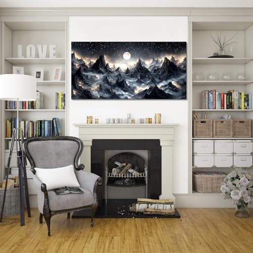 SERIMINO Large Wall Art for Living Room, Mountain Landscape Wall Decor, Fantasy Abstract Art Prints, Moonlit Night Black Canvas Painting, Cool Modern Pictures Home Decor for Bedroom 30"X60"