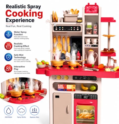 Image of Kids Kitchen Play Set, 81 Pcs Pretend Cooking Set with Water Sink, Lights & Sounds
