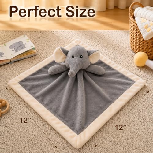Image of Elephant Security Blanket: Soft, Gender Neutral Baby Loveys for Boys and Girls, Snuggle Toy Stuffed Animal, 12 Inch