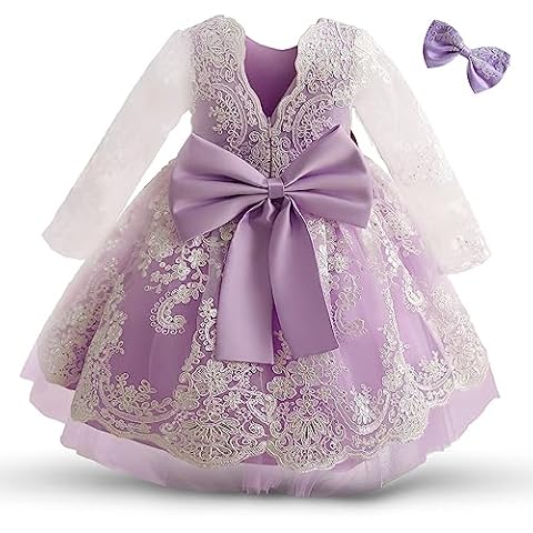 HNXDYY Baby Girl Tutu Dress Lace Bowknot Princess Birthday Wedding Tutu Gown #790 Purple Size(80) 6-12 Months Cover