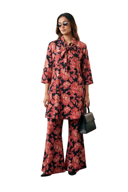 jisora Women's Black Printed Russian Silk Co-ord Set-picture-35